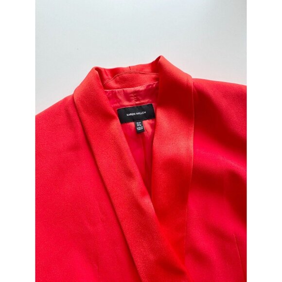 KAREN MILLEN Tomato Red Crepe Satin Tailored Tuxedo Wrap Mini Dress, Size 6 - Picture 8 of 15
